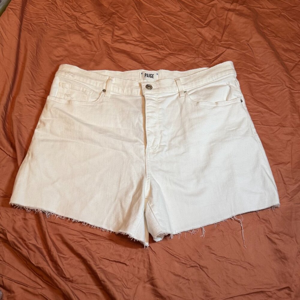 Paige Asher Denim Button Down Shorts - White - 32